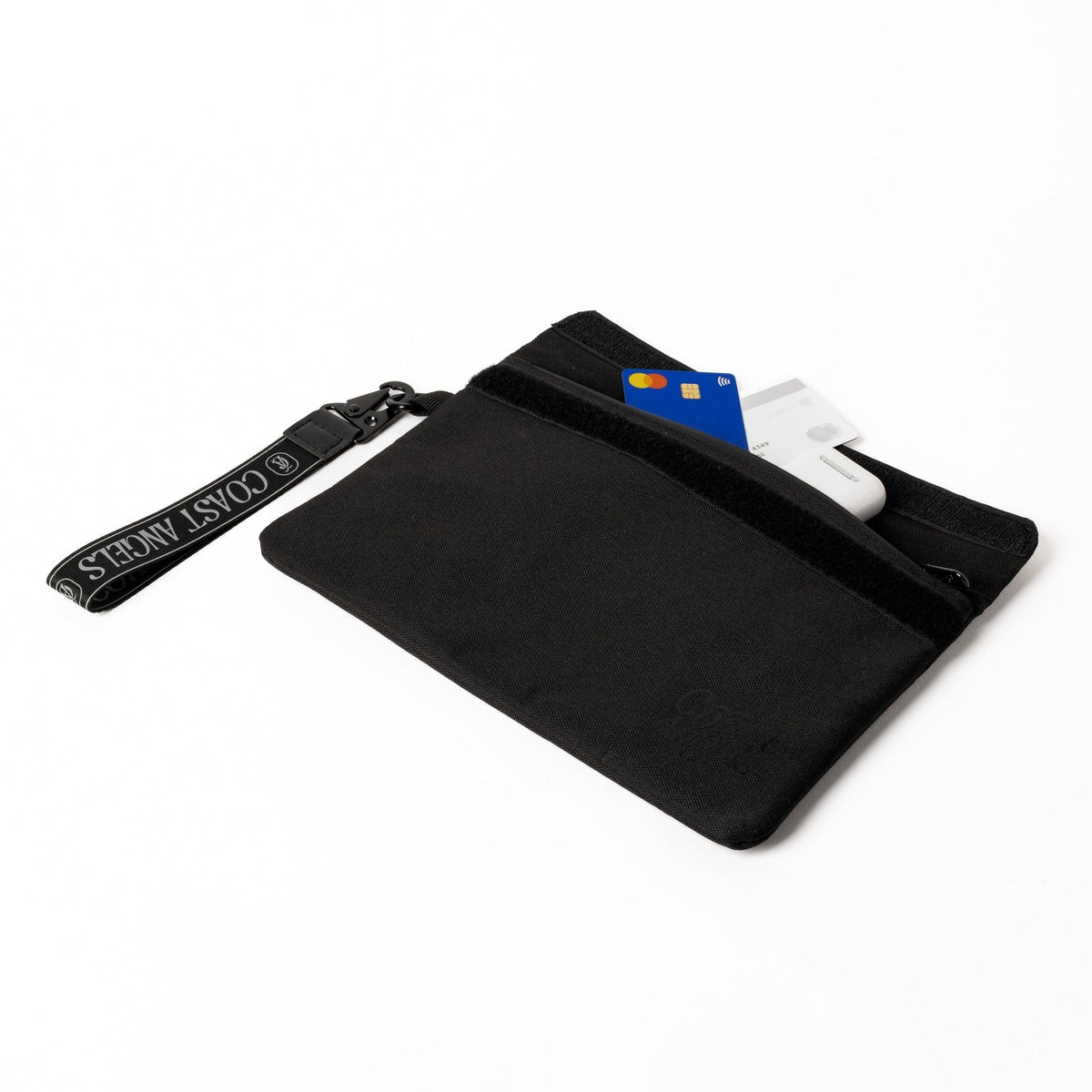 Black Coast Angels large pouch on white background. 