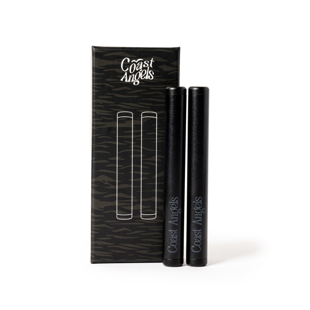 Two Coast Angles black smell proof aluminium tubes with box on a white background