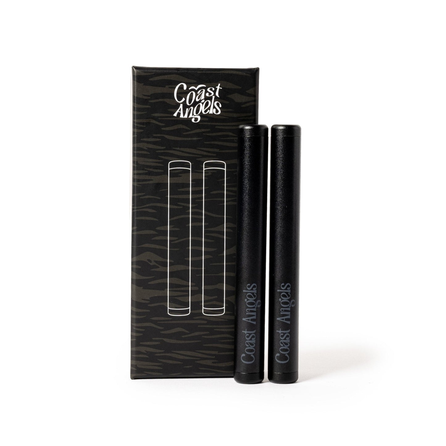 Two Coast Angles black smell proof aluminium tubes with box on a white background